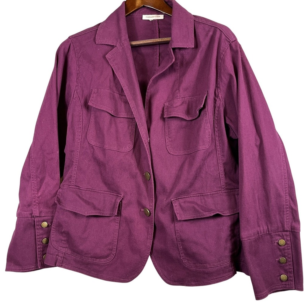 Coldwater Creek Womens L / XL Plum Chore Jacket Utility Cotton Stretch Pockets